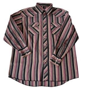 VTG Wrangler Cowboy Grunge Pearl Snap Shirt Striped Western Sz XL Cowboycore